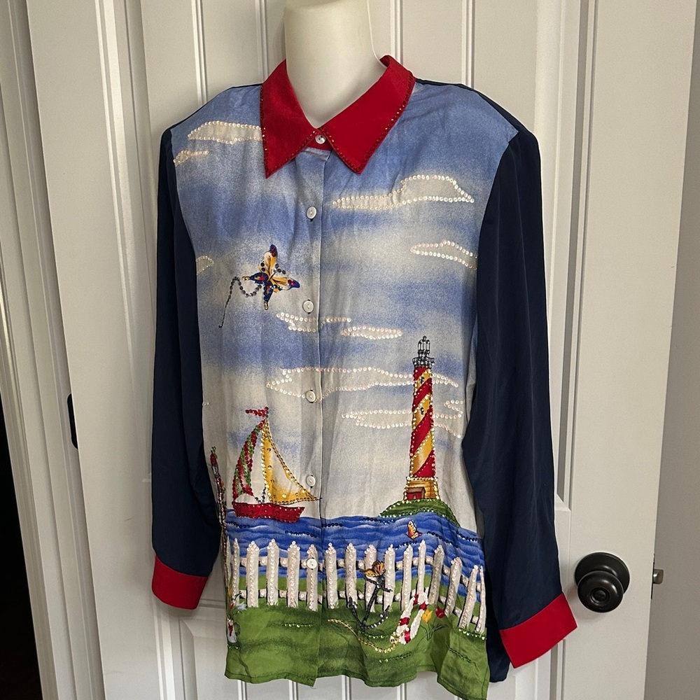 Vintage Nwts Silk The Quacker Factory  Embellished Shirt Top Medium